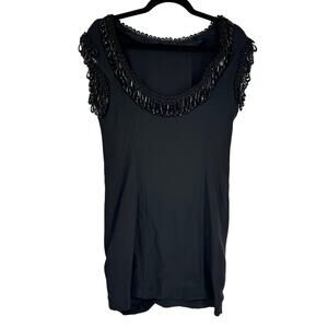 Christian Dior Paris Sleeveless Embroidered Mini Dress Black Vintage 1950's